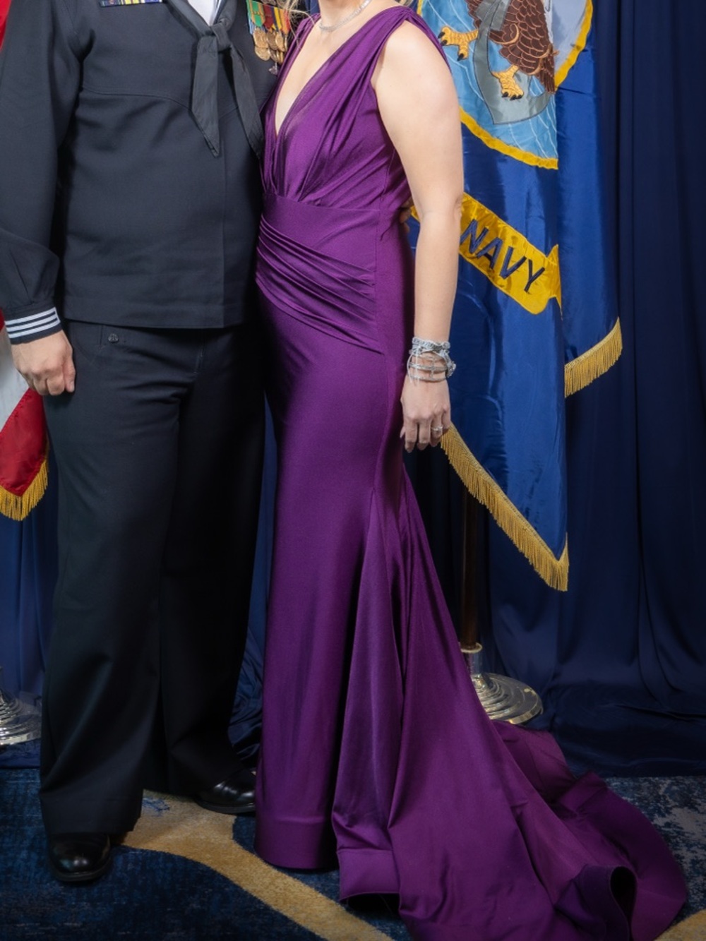 V-Neck Draped Formal Gown - Picture 11 of 11
